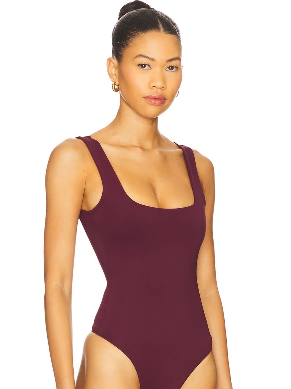 NEW Good American Burgundy Dark Plum Bodysuit S Wide Strap Square Neckline